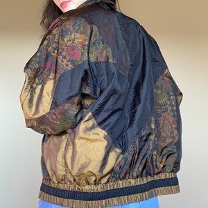 VINTAGE 90s Lavon Bomber Jacket Floral Bronze MED